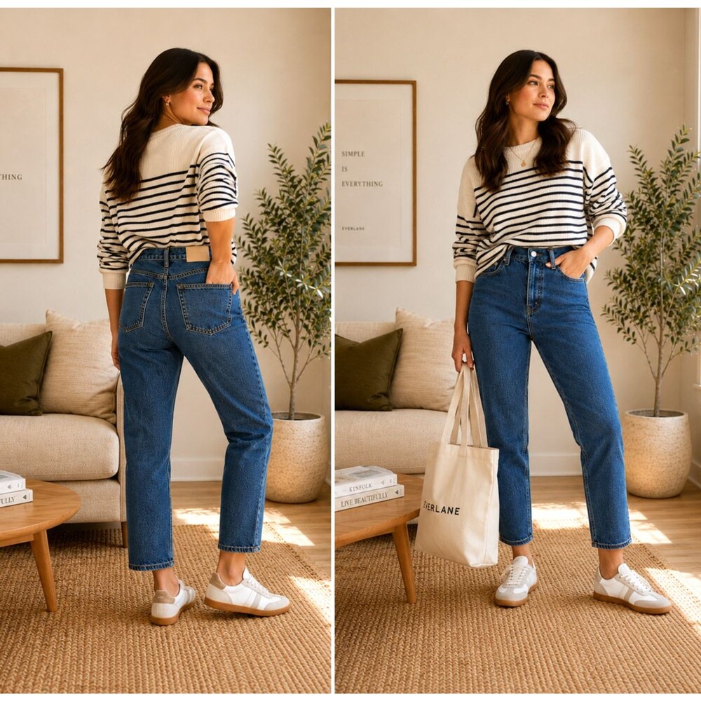 Everlane The 90s Cheeky Jean 24 Ankle Atlantic High Rise Straight Leg Button Fly